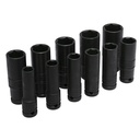 Juego de 11 dados largos de impacto pared delgada en pulgadas cuadro de 1/2", 6 puntas, Urrea