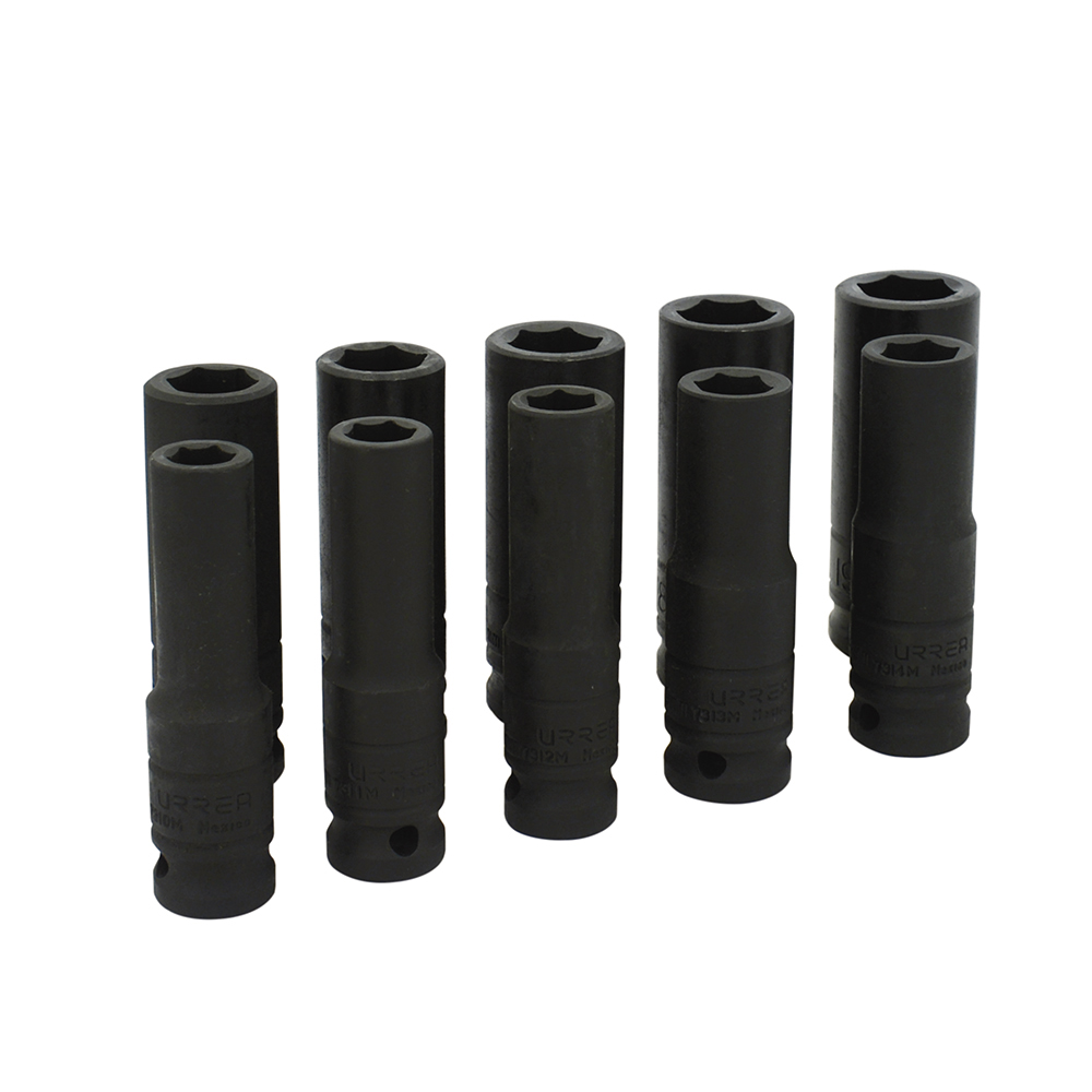 Juego de 10 dados largos de impacto métricos cuadro de 1/2", 6 puntas, Urrea