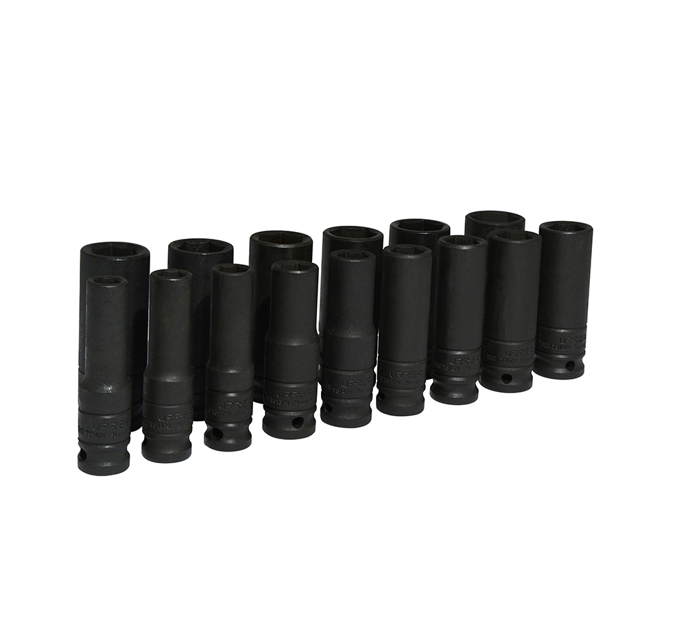 Juego de 15 dados largos de impacto métricos cuadro de 1/2", 6 puntas, Urrea
