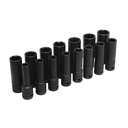 Juego de 15 dados largos de impacto pared delgada métricos cuadro de 1/2", 6 puntas, Urrea