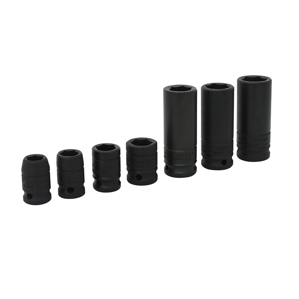 Juego de 7 dados de impacto  combinados en pulgadas cuadro de 1/2", 6 puntas, Urrea