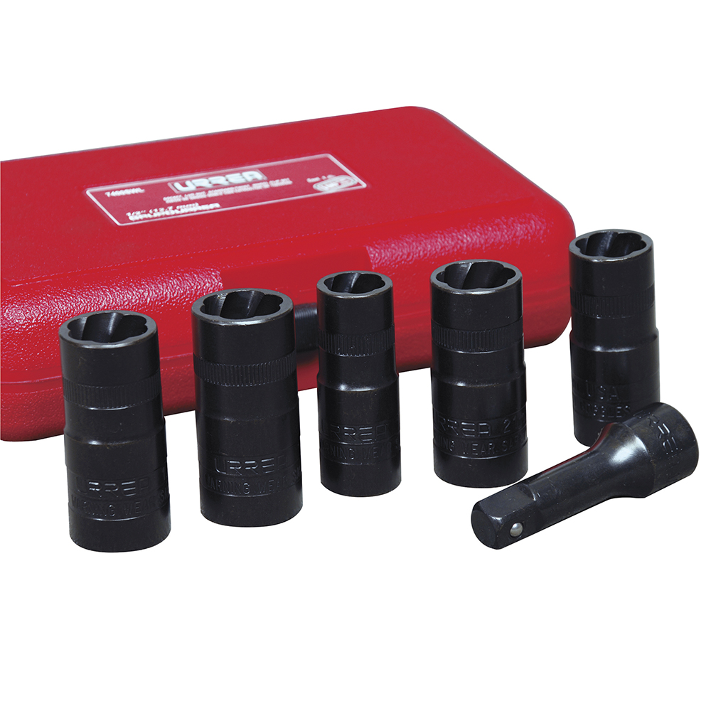 Juego de extractor tuercas barridas doble boca 1/2", 6 piezas, Urrea