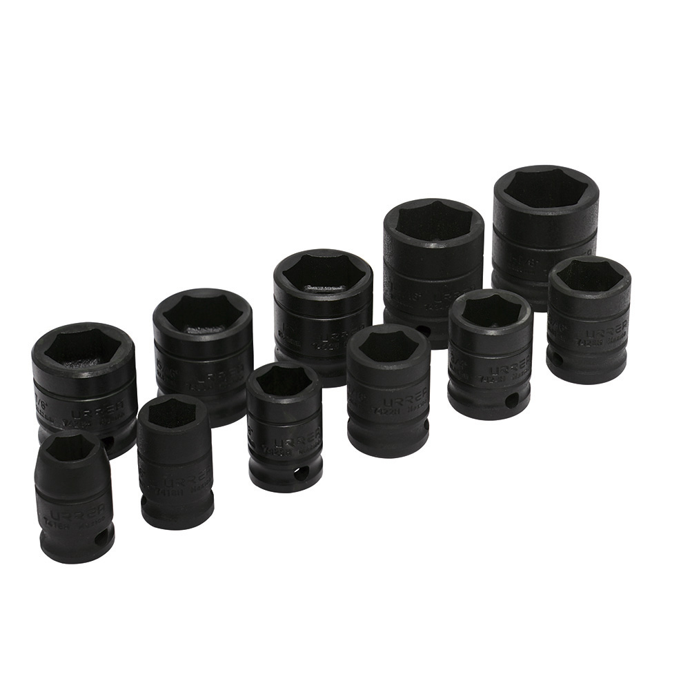 Juego de 11 dados de impacto en pulgadas cuadro de 1/2", 6 puntas, Urrea