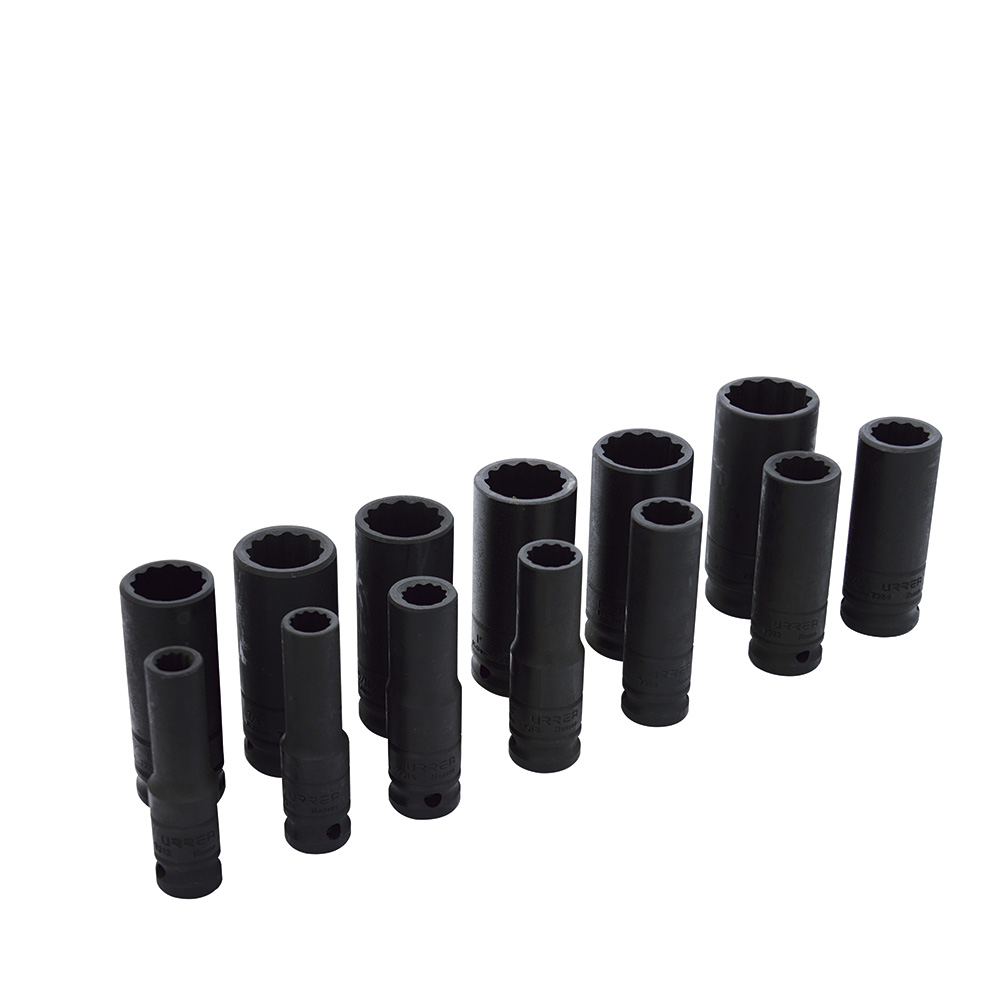 Juego de 13 dados largos de impacto en pulgadas cuadro de 1/2", 12 puntas, Urrea