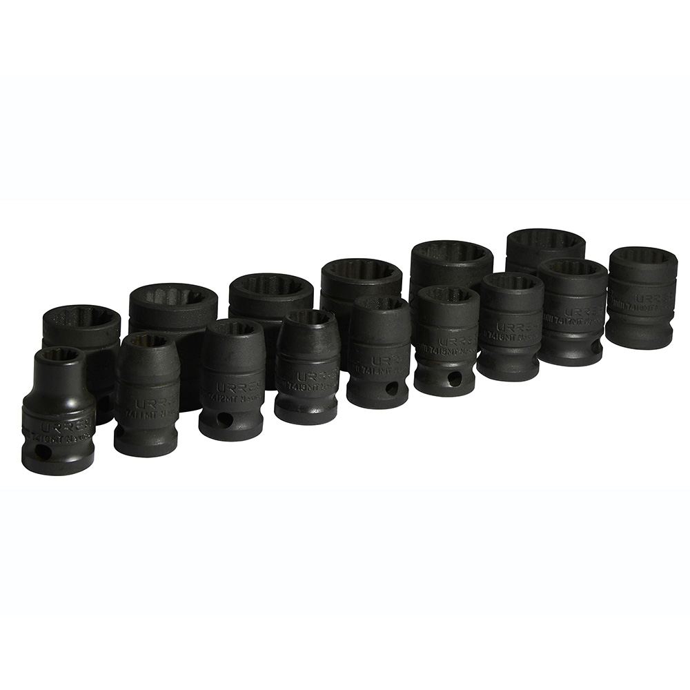 Juego de 15 dados de impacto métricos cuadro de 1/2", 12 puntas, Urrea