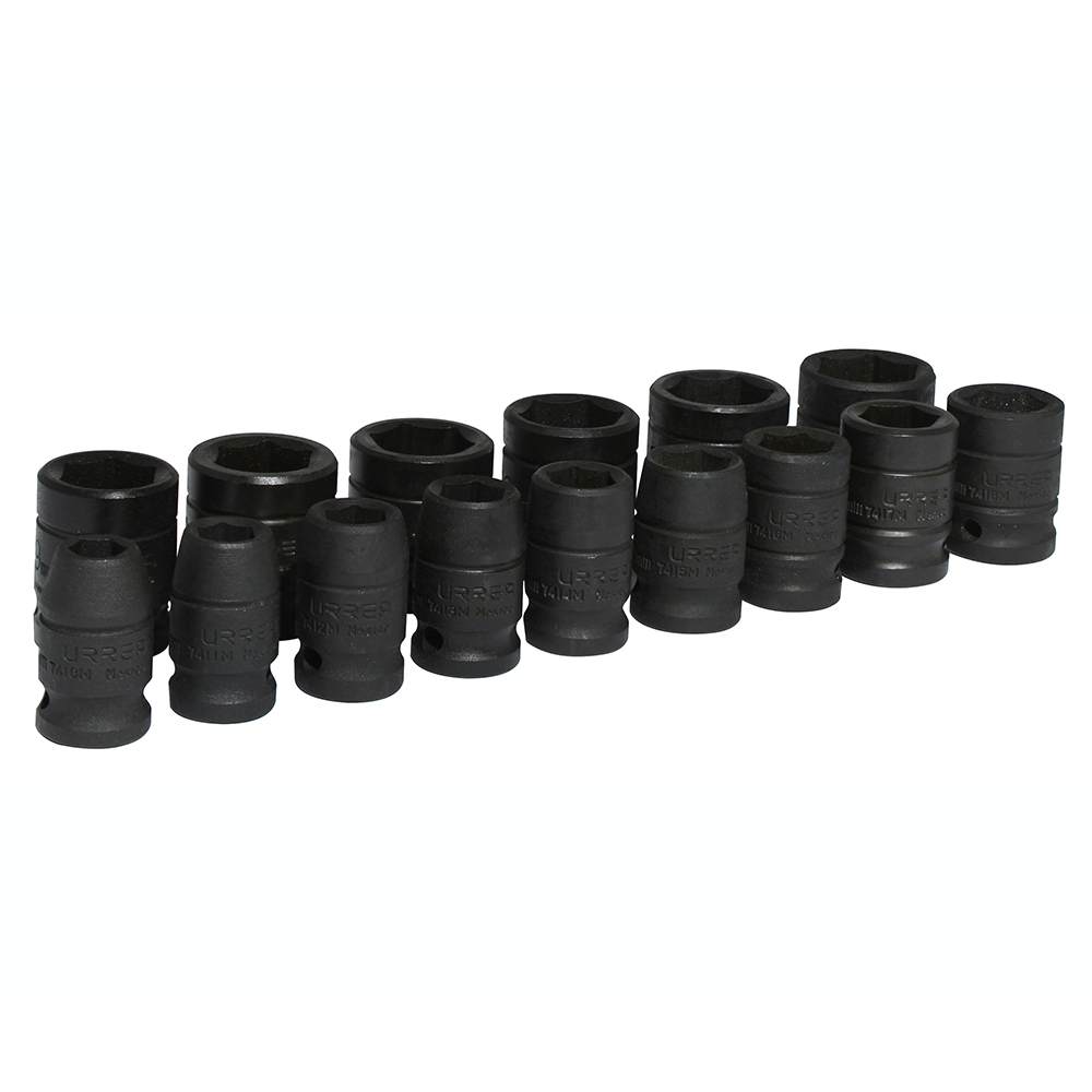 Juego de 15 dados de impacto métricos cuadro de 1/2", 6 puntas, Urrea