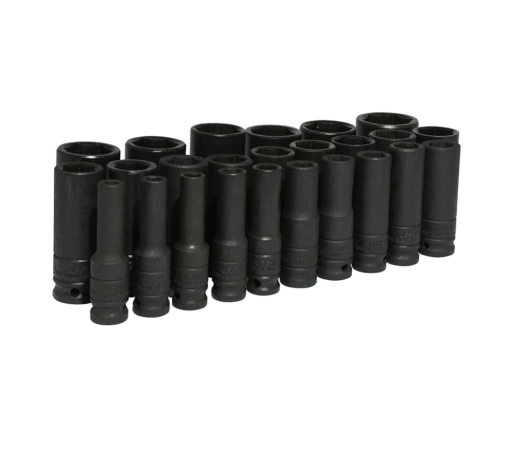 Juego de 25 dados largos de impacto métricos cuadro de 1/2" 6 puntas, Urrea