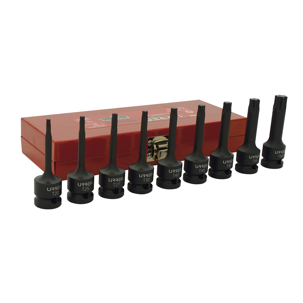 Juego de 9 dados de impacto con punta Torx cuadro de 1/2", Urrea