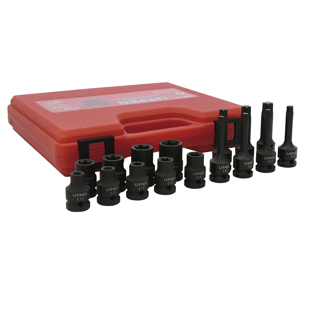Juego de 16 dados de impacto Torx hembra y punta Torx cuadro de 1/2", Urrea