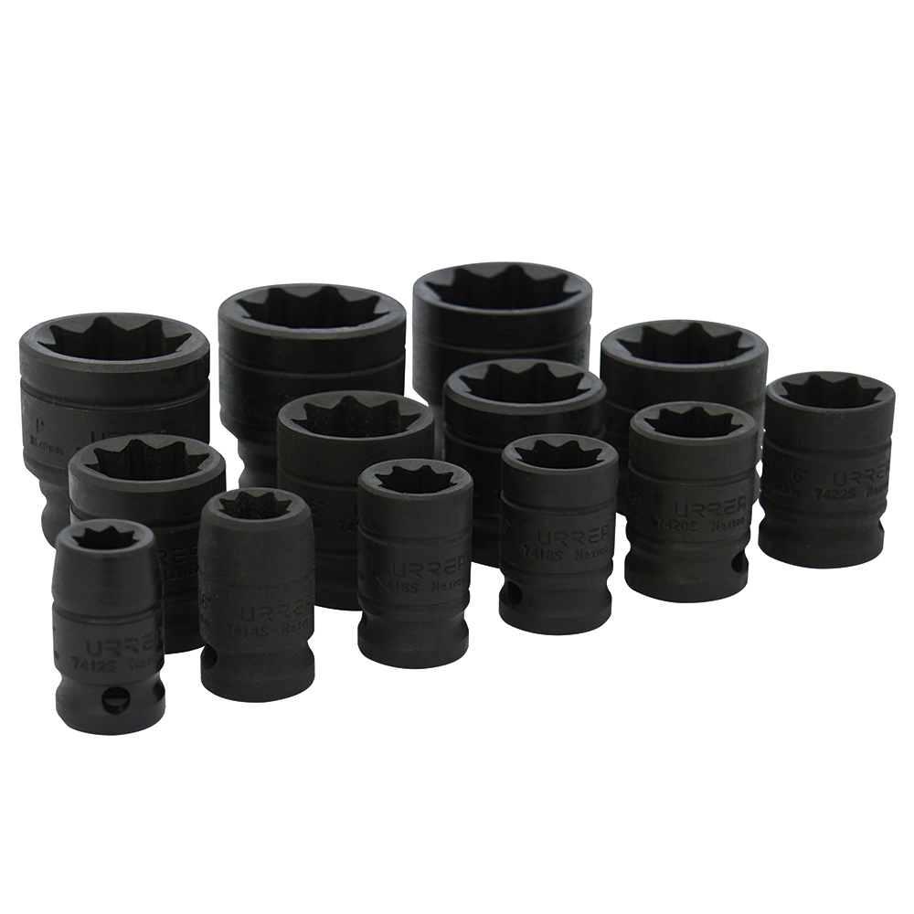 Juego de 13 dados de impacto en pulgadas cuadro de 1/2", 8 puntas, Urrea