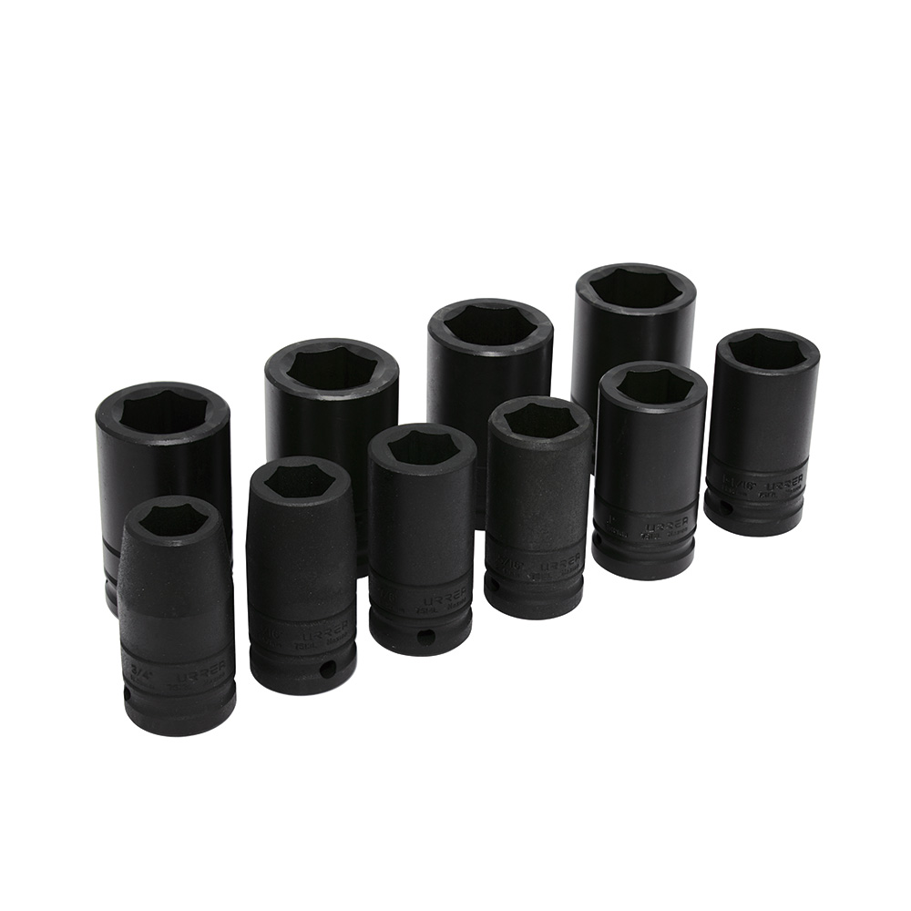 Juego de 10 dados largos de impacto en pulgadas cuadro de 3/4", 6 puntas, Urrea