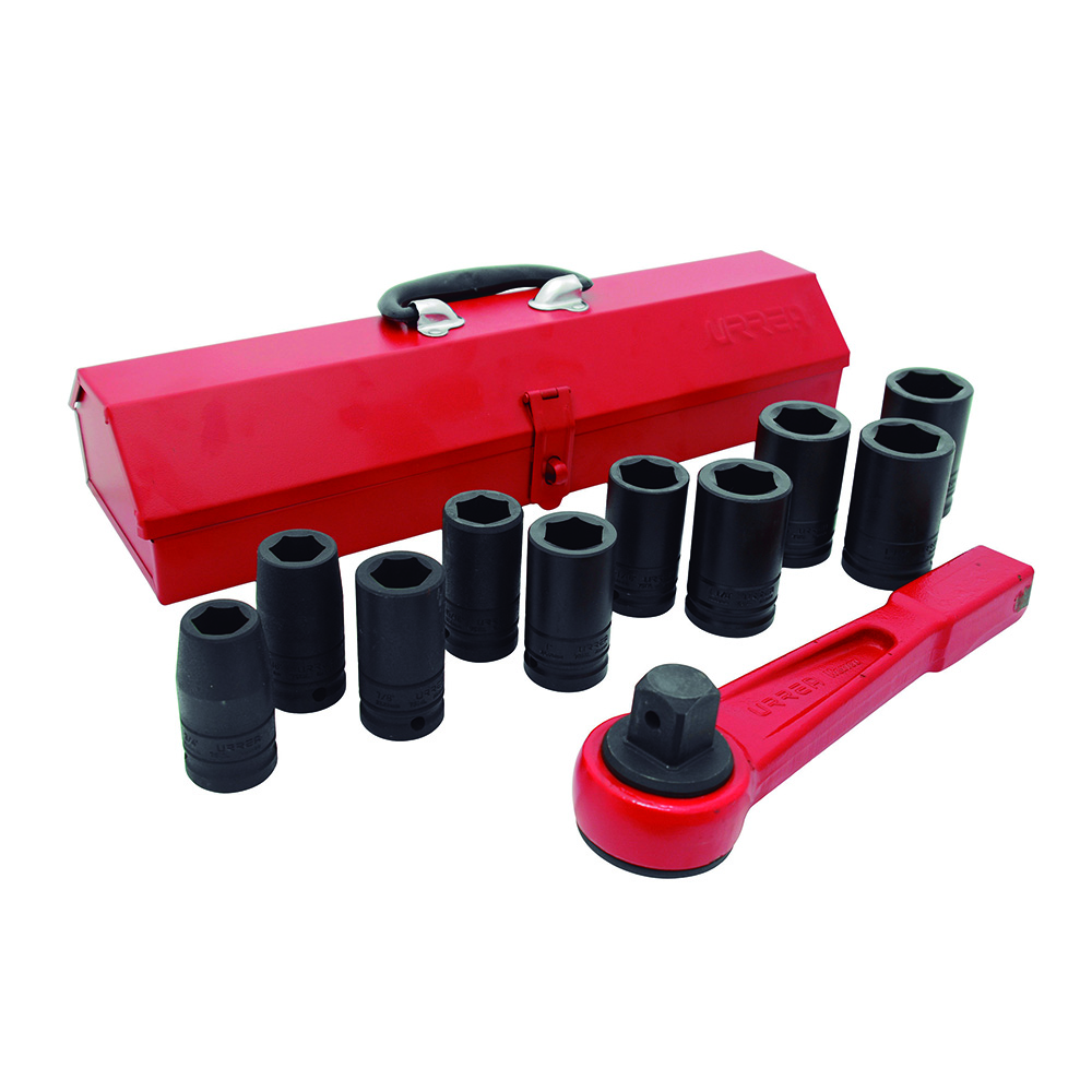Juego de dados largos y accesorios de impacto en pulgadas cuadro de 3/4", 12 piezas, Urrea