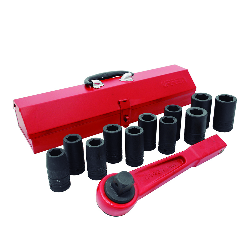 Juego de dados largos y accesorios de impacto métricos cuadro de 3/4", 13 piezas, Urrea