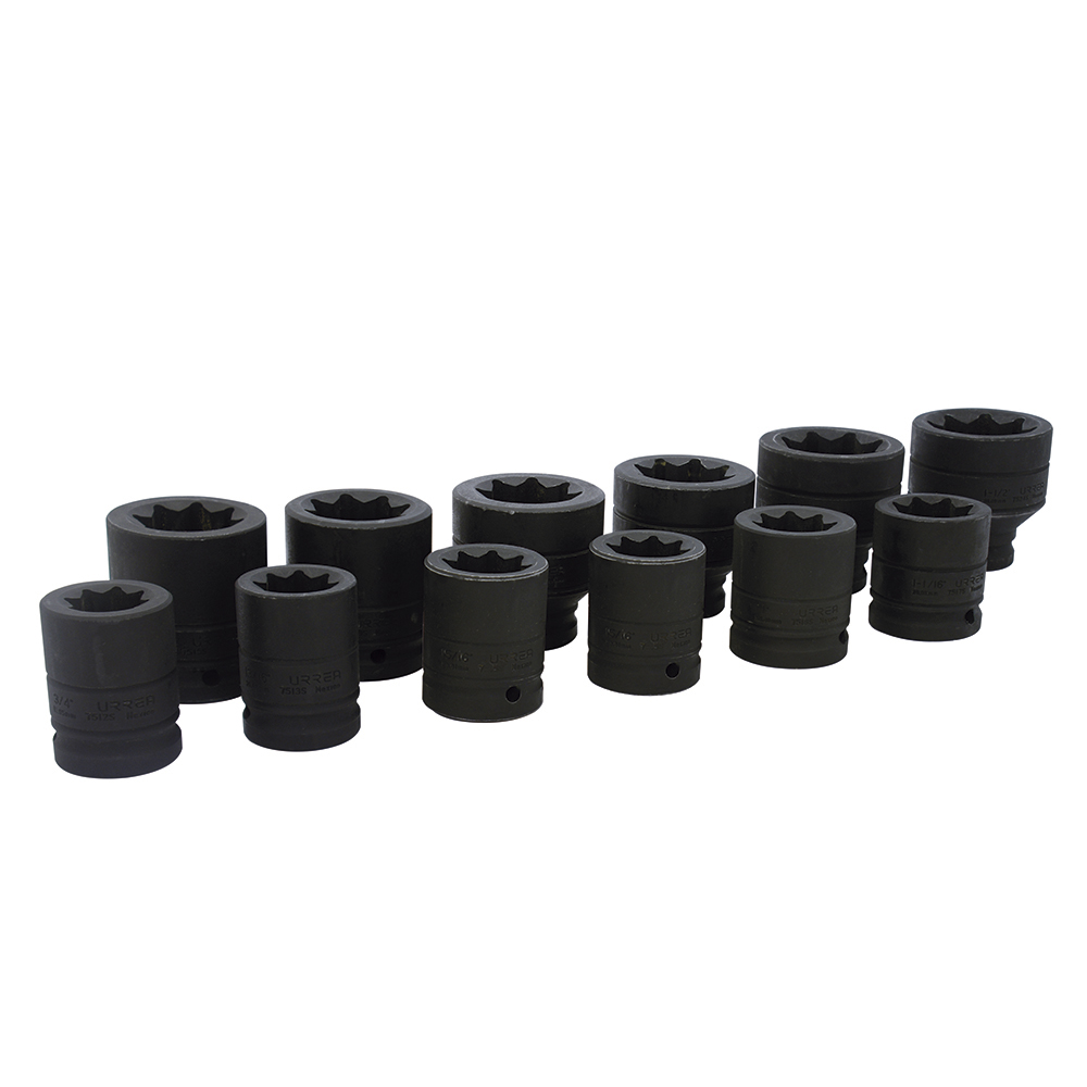 Juego de 12 dados de impacto en pulgadas cuadro de 3/4", 8 puntas, Urrea