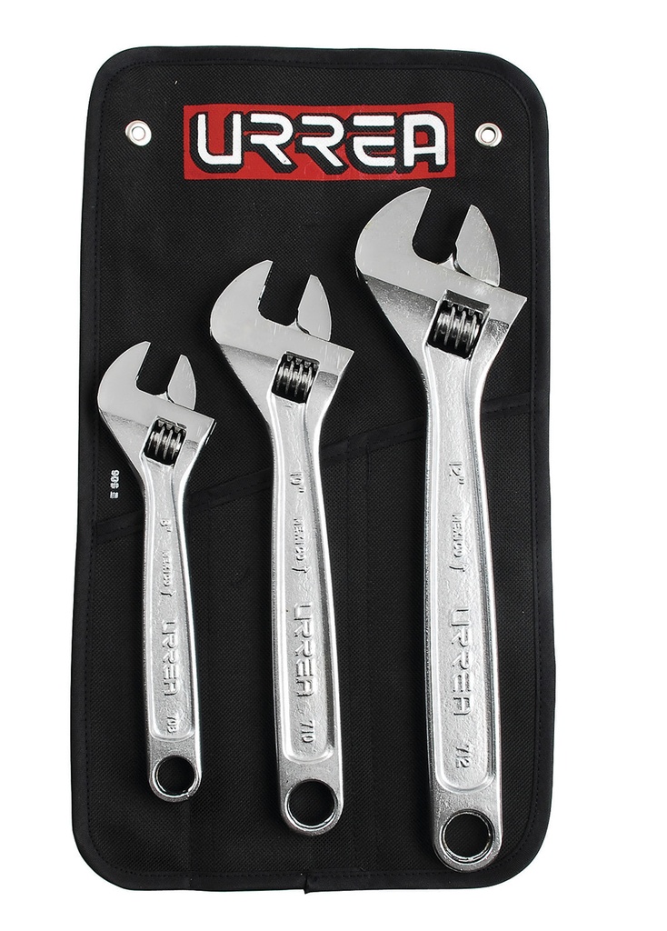 Juego de llaves ajustables cromadas, 3 piezas, Urrea