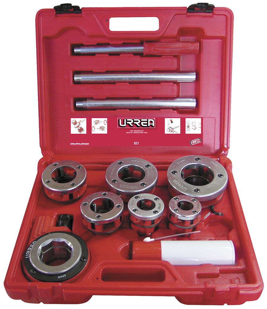 Juego de tarraja para tubo 1/2" a 2" NPT, 9 piezas, Urrea