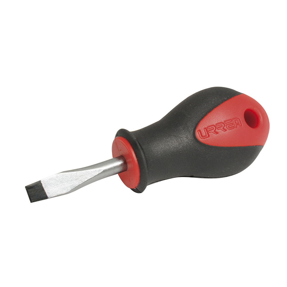 Destornillador con mango bimaterial, punta plana tipo trompo barra redonda 1/4" x 1-1/2", Urrea
