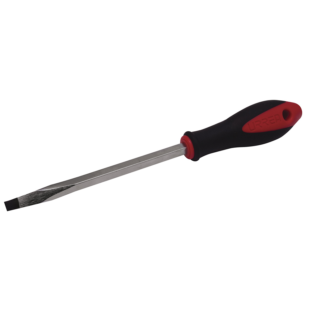 Destornillador con mango bimaterial, punta plana barra cuadrada 3/8" x 8", Urrea