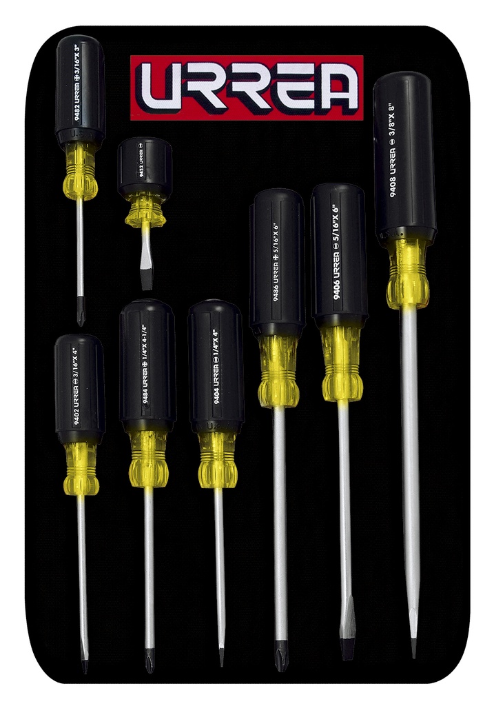 Juego de 8 destornilladores con mango cushion grip, combinados, Urrea