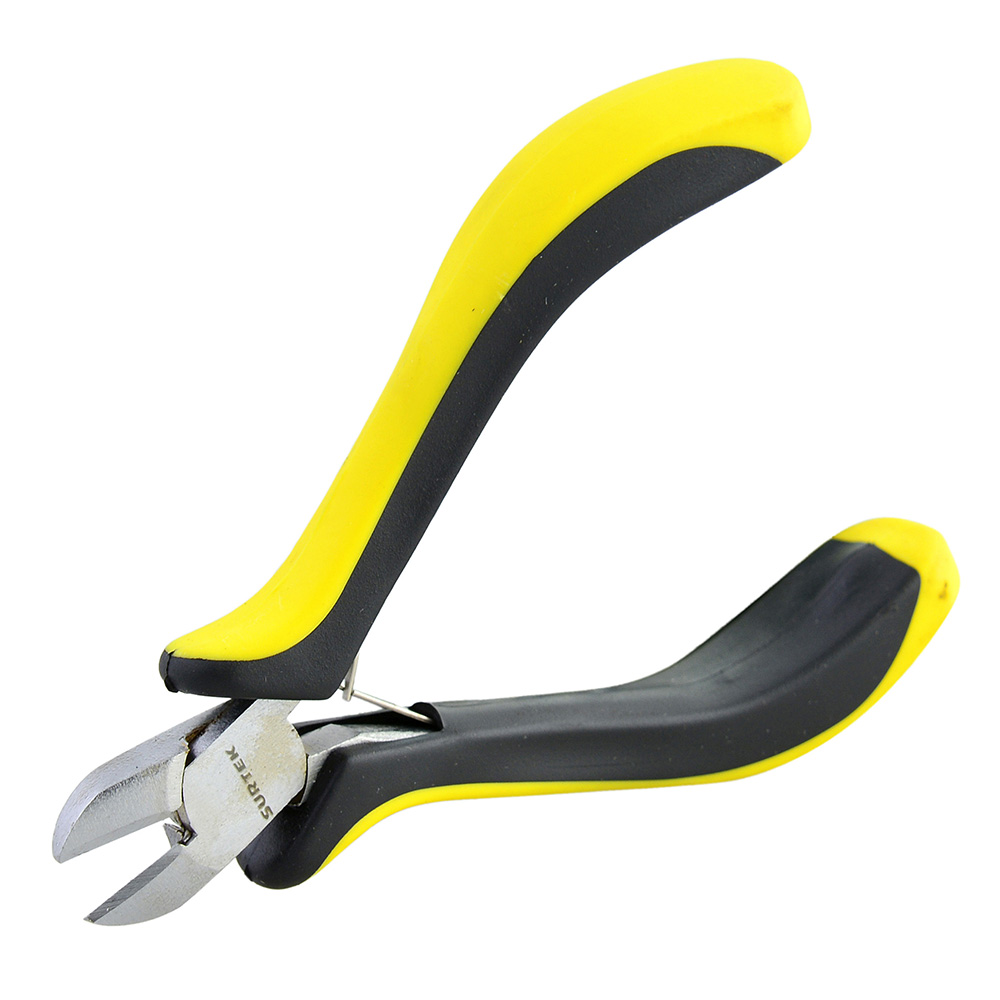 Mini pinza con mango bimaterial para electrónica de 4-5/16", corte diagonal, Surtek