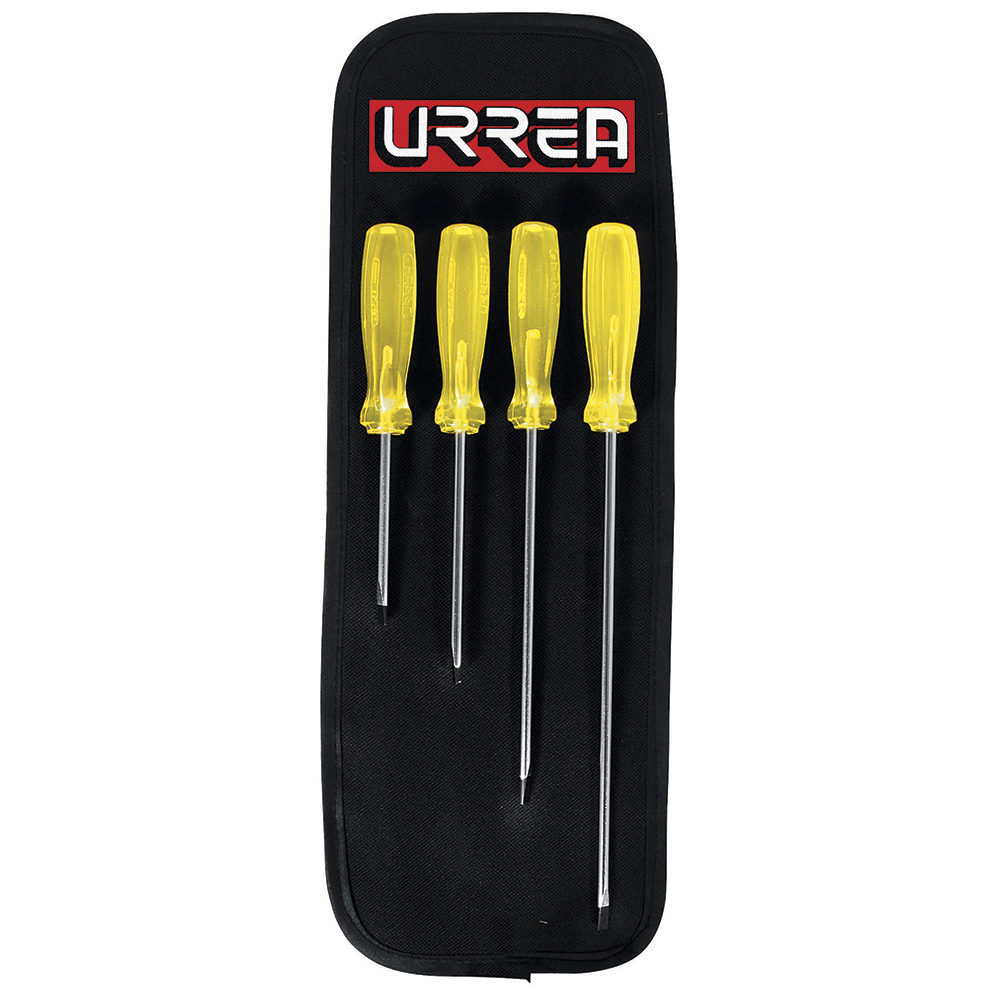Juego de destornilladores con mango ámbar punta cabinet, 4 piezas, Urrea