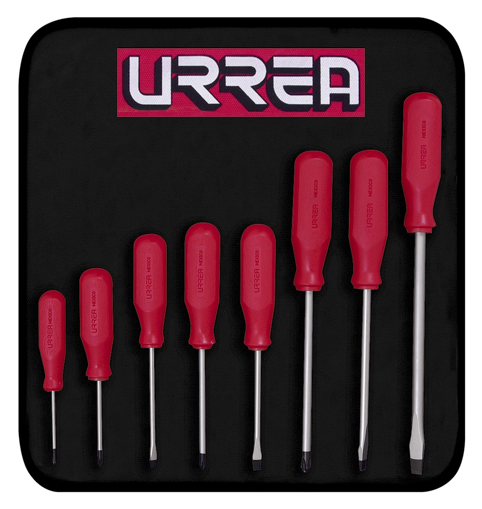 Juego de 8 destornilladores con mango rojo, combinados, Urrea