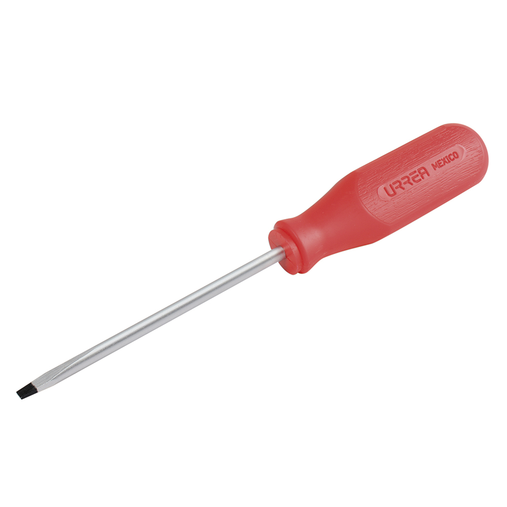 Destornillador con mango rojo, punta plana barra redonda 1/4" x 6", Urrea
