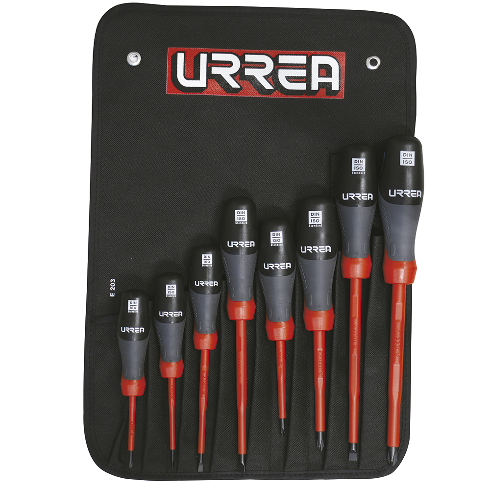 Juego de 8 destornilladores con mango trimaterial 1000 V, combinados, Urrea