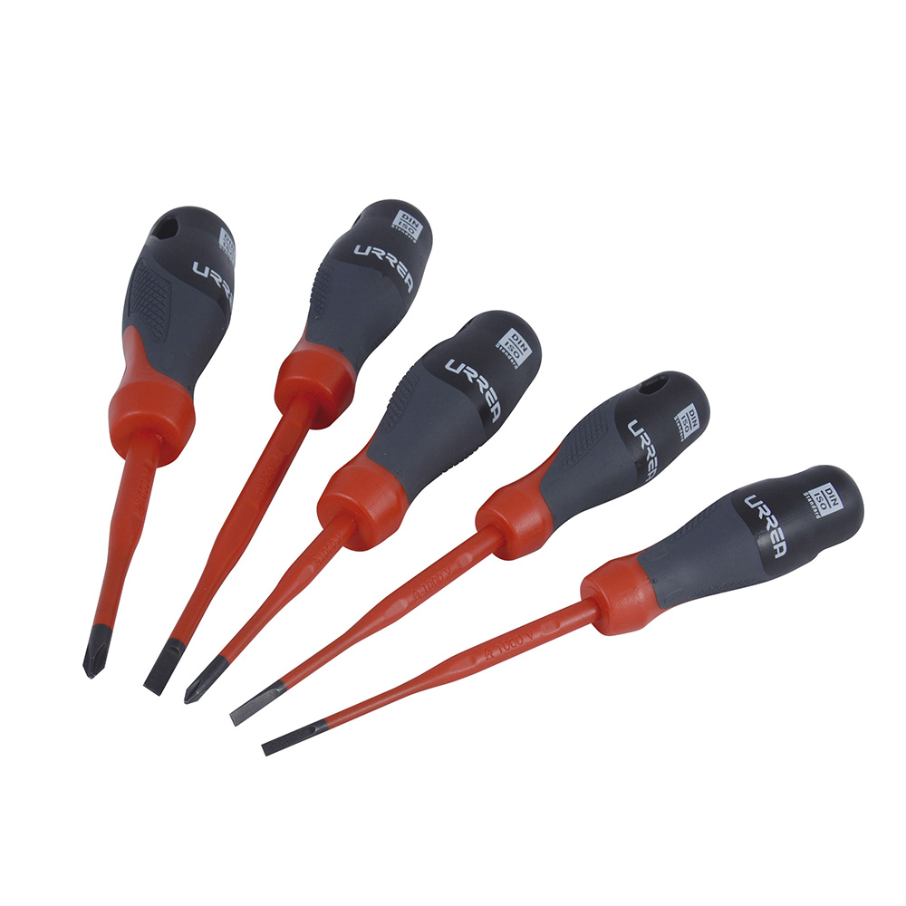 Juego de 5 destornilladores con mango trimaterial 1000 V, combinados barra slim, Urrea
