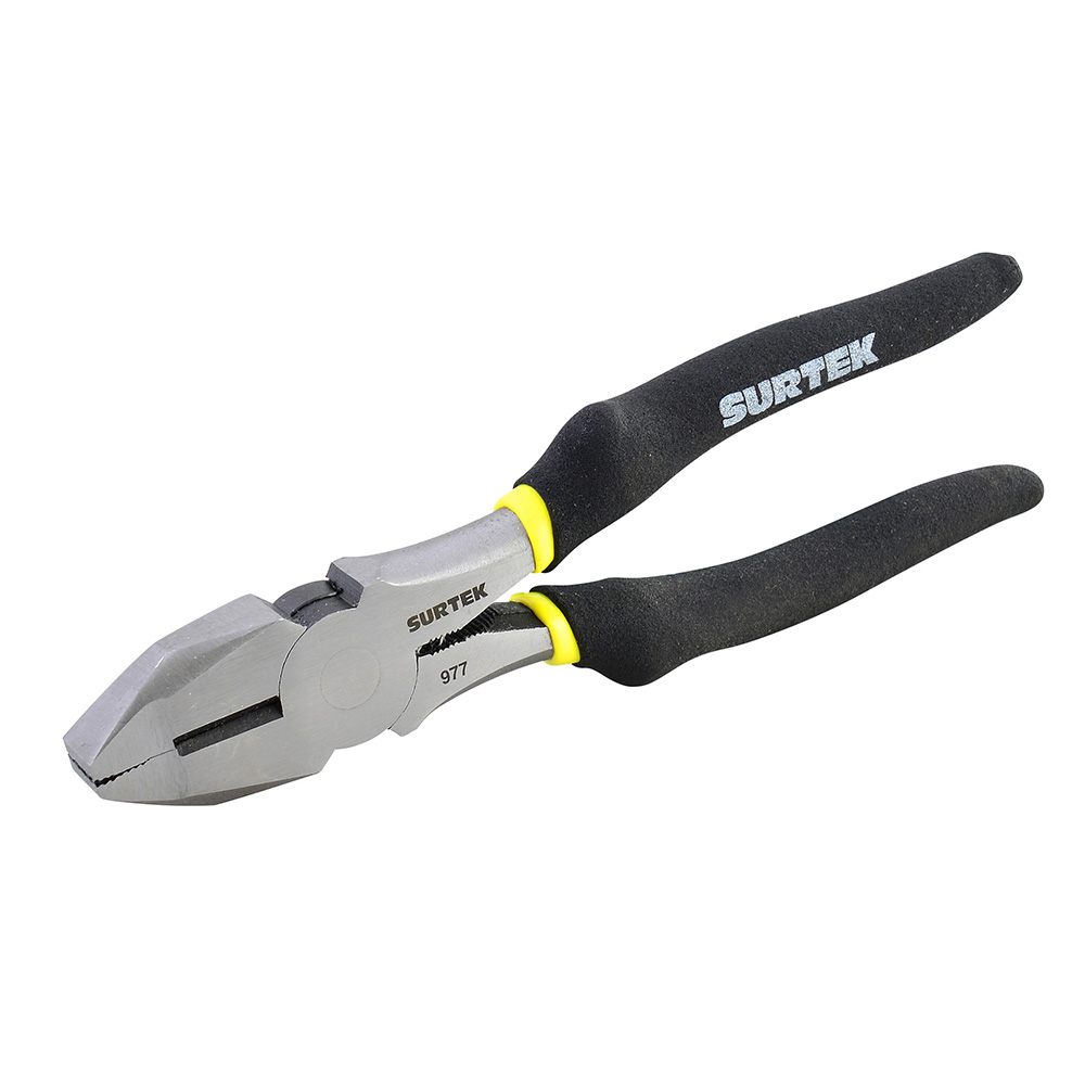 Pinza con mango rubber grip para electricista de 7", corte lateral nariz cuadrada, Surtek