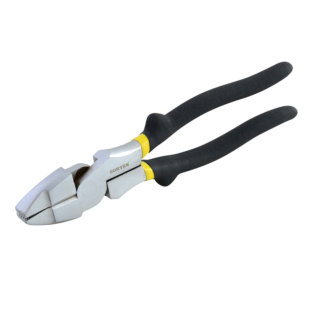 Pinza con mango rubber grip para electricista de 9", corte lateral reforzada, Surtek