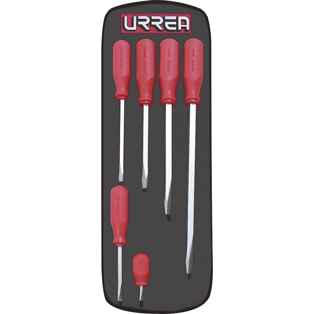 Juego de 6 destornilladores con mango rojo, combinados, Urrea