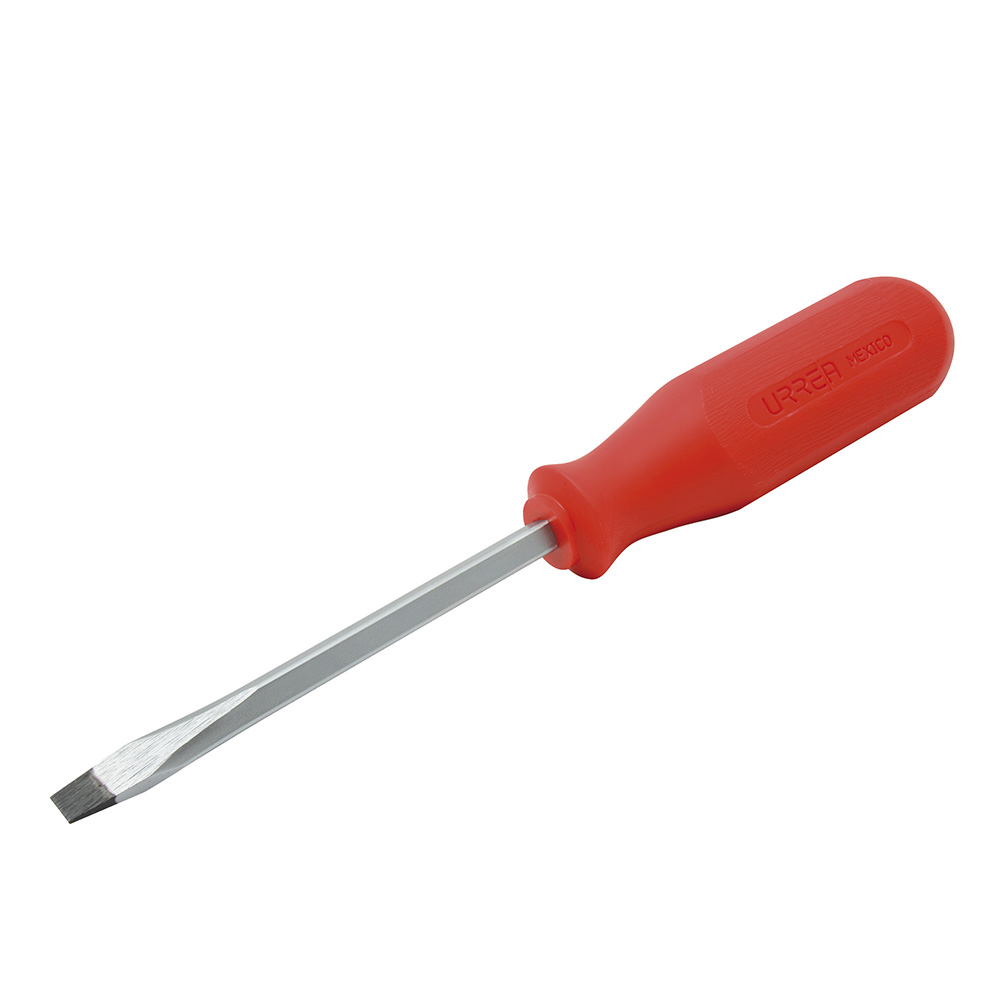 Destornillador con mango rojo, punta plana barra cuadrada 3/8" x 8", Urrea