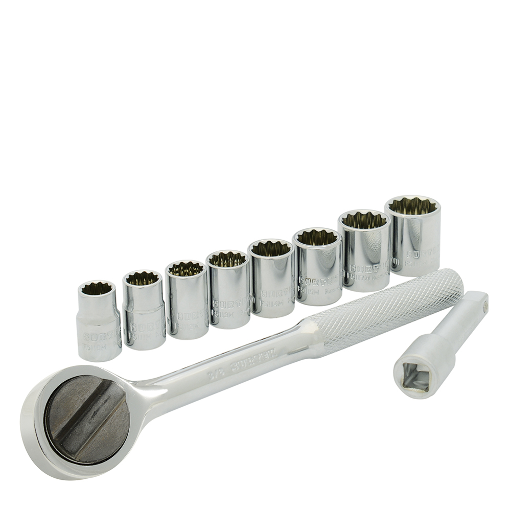 Juego de dados y accesorios cuadro de 3/8" métrico, 10 piezas, Surtek