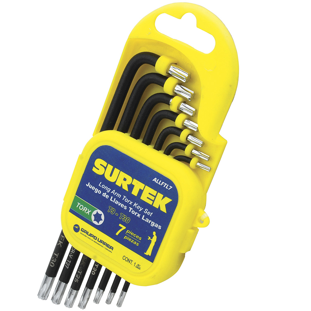 Juego de 7 llaves hexagonales tipo "L", Torx, largas, Surtek