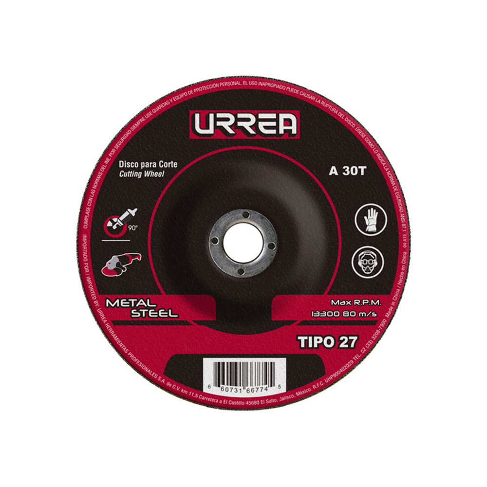 Disco abrasivo tipo 27 para metal 7" x 1/8", Urrea