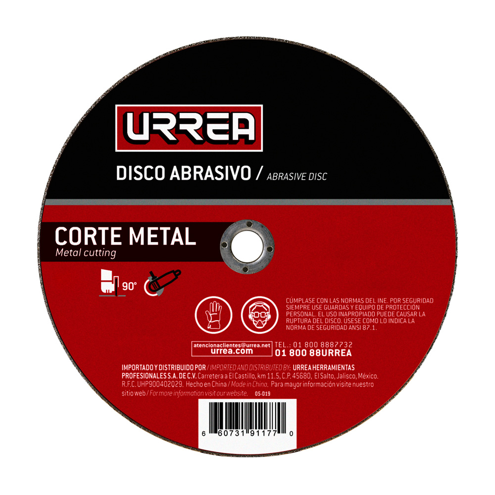 Disco abrasivo tipo 27 para acero inoxidable 4-1/2" x 1/4", Urrea