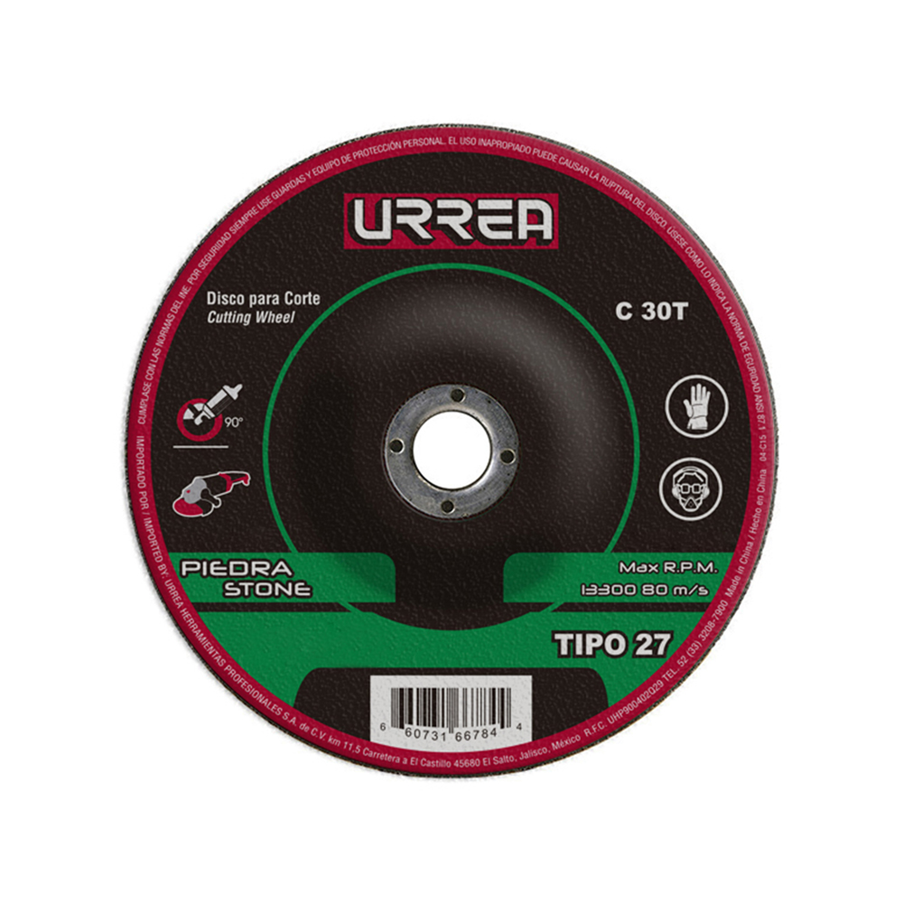 Disco abrasivo tipo 27 para piedra 7" x 1/8", Urrea