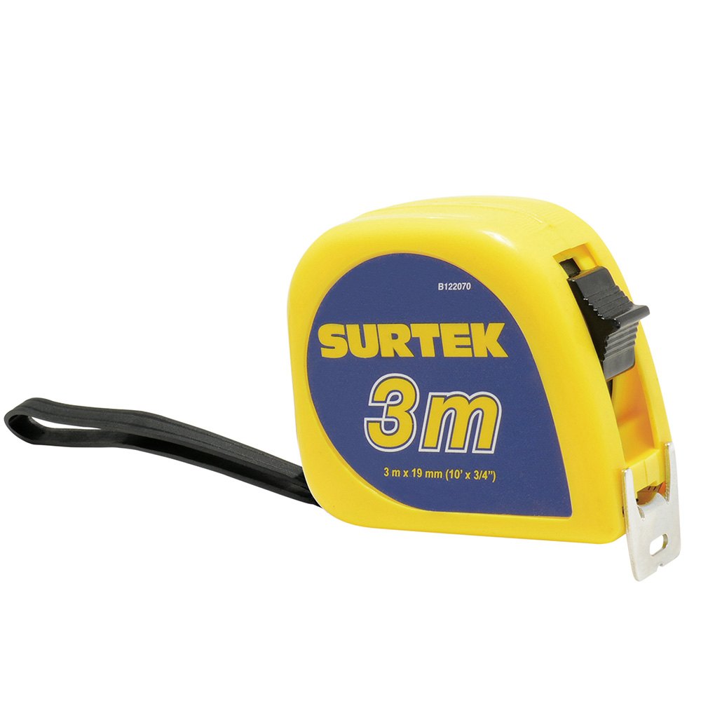 Flexómetro con carcasa de plástico invencible 3 m x 3/4", Surtek