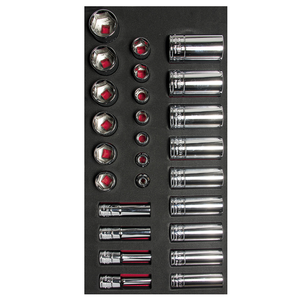 Juego de dados cortos y largos cuadro de 3/8" en pulgadas, 26 piezas, Urrea
