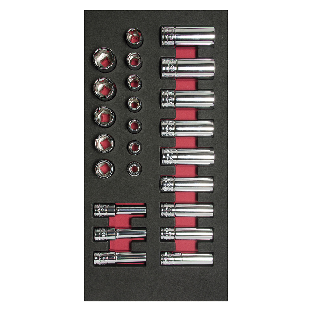 Juego de dados cortos y largos cuadro de 3/8" métricos, 24 piezas, Urrea