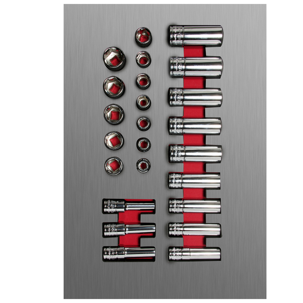 Juego de dados cortos y largos cuadro de 3/8" métricos, 24 piezas, Urrea