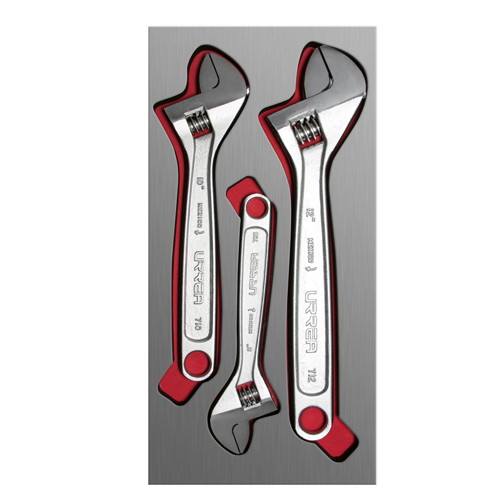 Juego de 3 llaves ajustables cromadas con cubierta laminada, Urrea