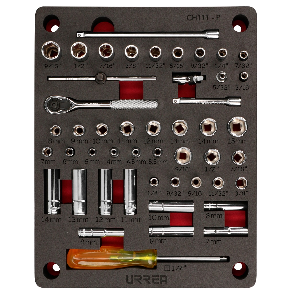 Juego de dados y accesorios cuadro de 1/4" combinado, 48 piezas, Urrea
