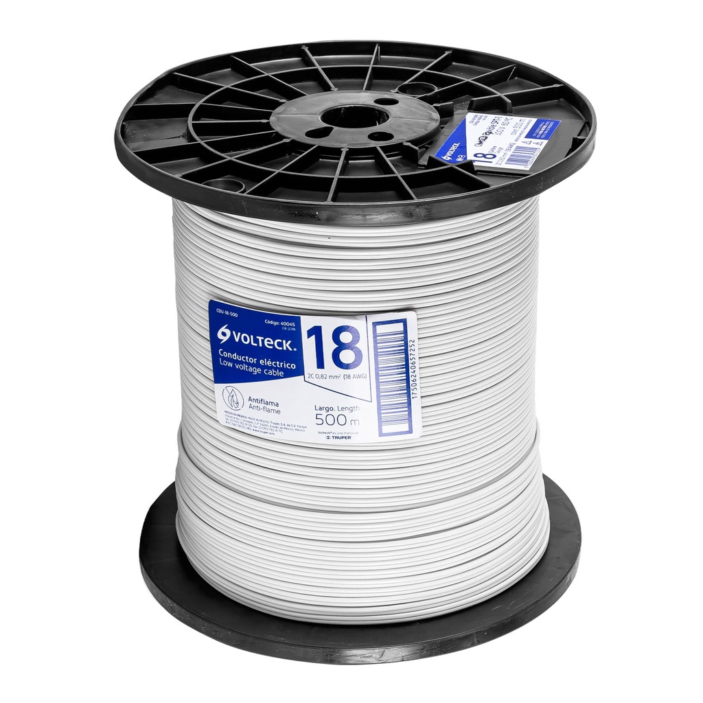 40045 / Metro de cordón dúplex flexible SPT 18 AWG en carrete 500 m, Volteck