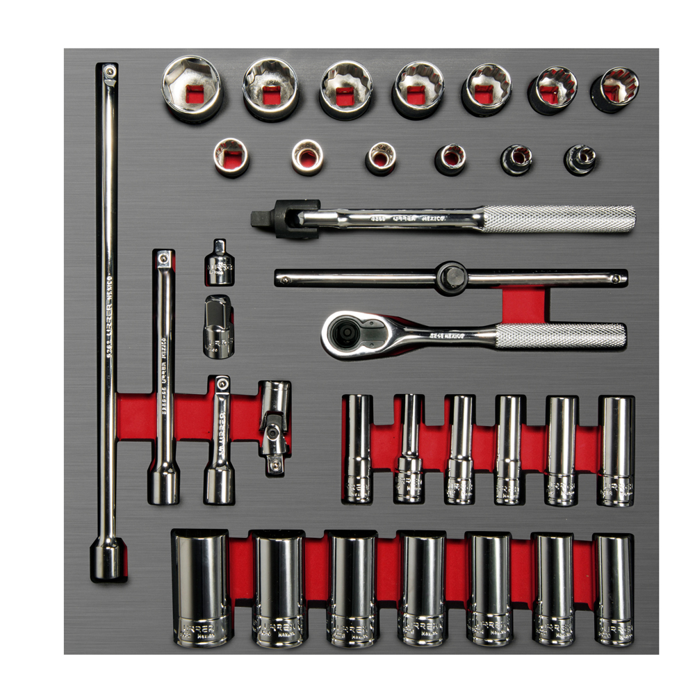 Juego de dados cortos y largos y accesorios cuadro de 3/8" en pulgadas, 35 piezas, Urrea