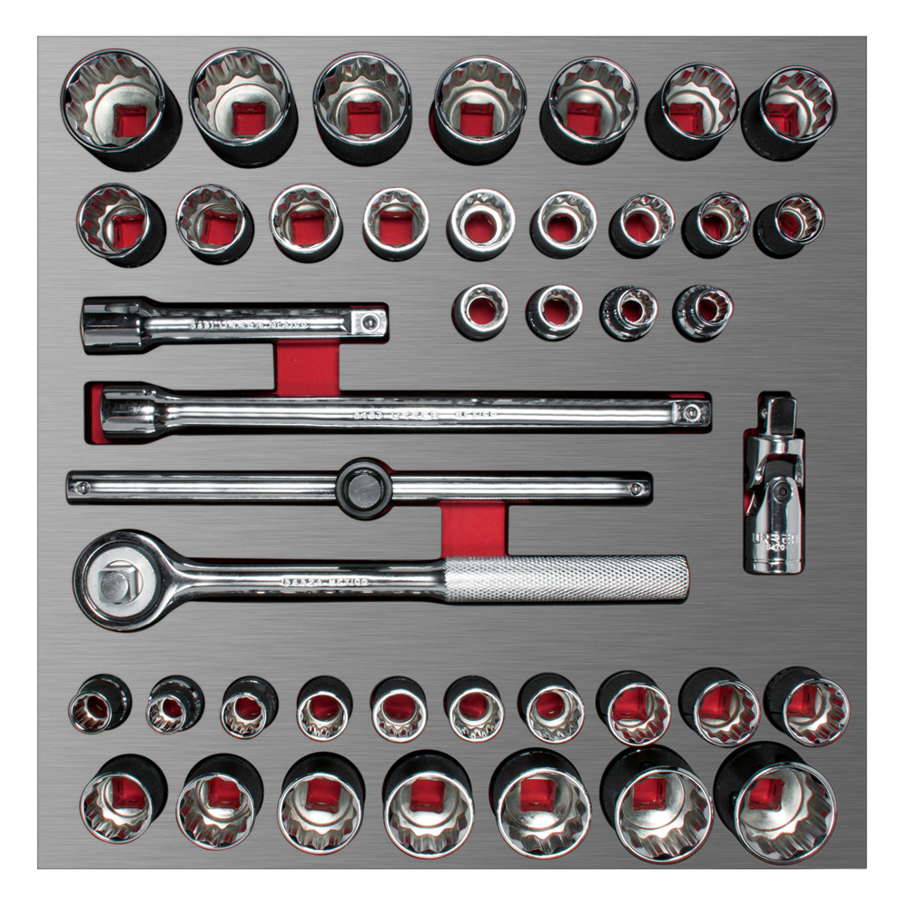 Juego de dados cortos y accesorios de 1/2" combinados, 42 piezas, Urrea