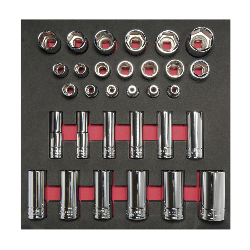 Juego de dados cortos y largos cuadro de 1/2" en pulgadas, 31  piezas, Urrea
