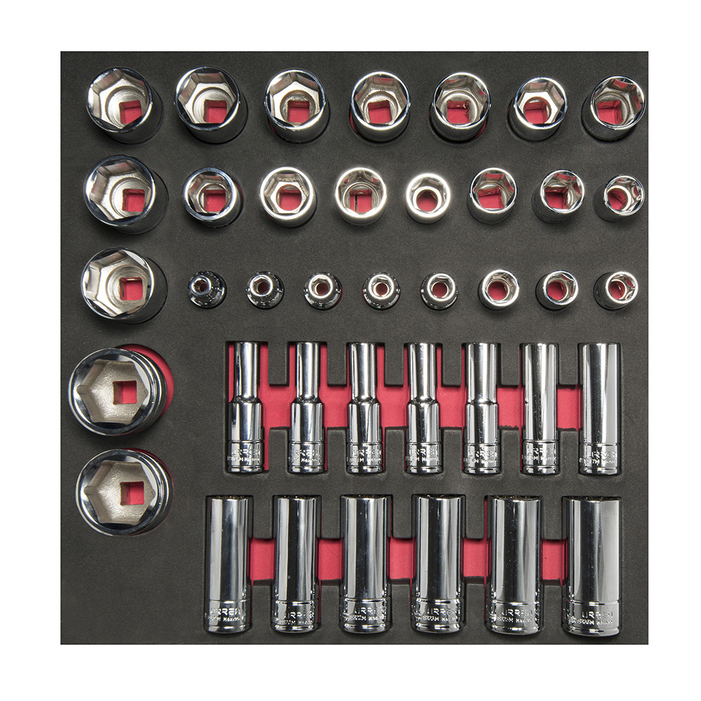 Juego de dados cortos y largos cuadro de 1/2" métricos, 39 piezas, Urrea