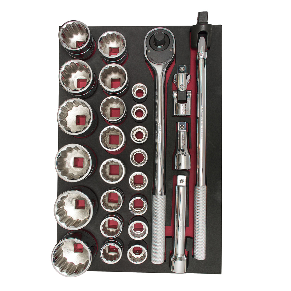 Juego de dados cortos y accesorios cuadro 3/4" métricos, 27 piezas, Urrea